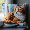 Walluminati 11CT Stamped Cross Stitch Pillow Kits, Animal Cat Embroidery Pillow Cases Stamped Embroidery Kit Cross Stitch Pillow Cases Handmade Cushion Cover for Home Decor 18x18inch view 1