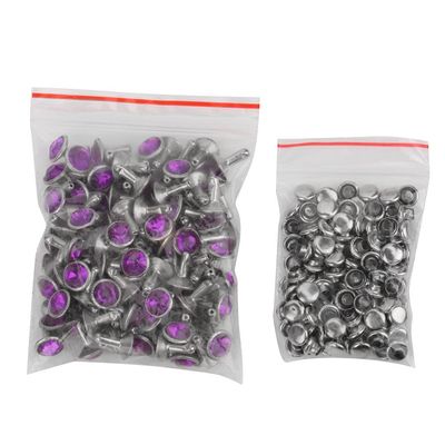 100Pcs Rhinestone Rivet, B Acrylic Rivet 8MM DIY Decorative Stud, Synthetic Crystal Rhinestone for Luggage Decoration (8mm Silver Edge Purple)