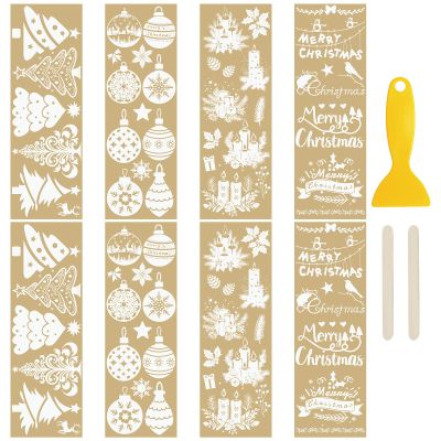 WANDIC 8 PCS Gold Stamping Christmas Rub On Transfer Sticker, Tree Decoration Patterns Decal for Party Present Packaging DIY Junk Journals Furniture for Crafts,10 * 30cm