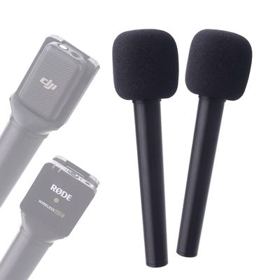2pc Black Macrokraft Interview Handle Adapter for DJI Mic, Rode, Hollyland Lark, Neewer, Godox and Other Wireless Pro Microphone Systems | Handheld Mount | Videography Audio Accessories