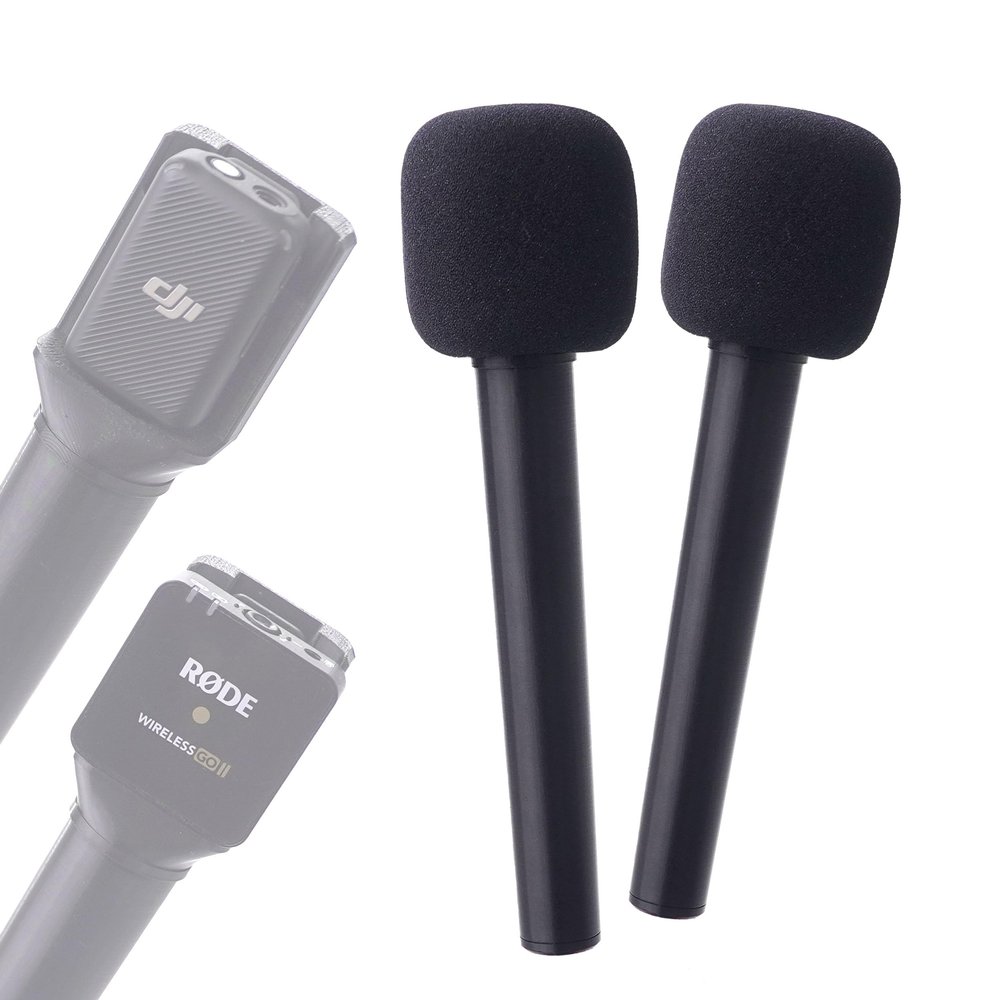 2pc Black Macrokraft Interview Handle Adapter for DJI Mic, Rode, Hollyland Lark, Neewer, Godox and Other Wireless Pro Microphone Systems | Handheld Mount | Videography Audio Accessories