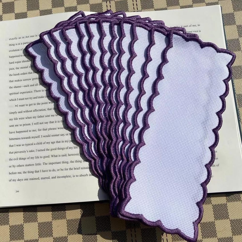 12 pcs 16count aida Fabric Purple Edged Blank Cross Stitch Bookmark for DIY,aida Fabric Edged Cross Stitch Book Mark Blank to Cross Stitch