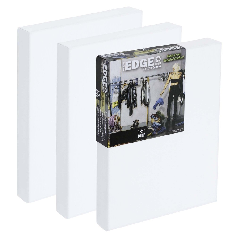 The Edge Eco-Friendly Recycled Cotton Stretched Canvas for Painting - 24x36 Box of 3 - Medium-Textured, Triple Acrylic Primed All Media Painting Canvas, 320gsm, 1-1/2 in. Deep Pine Stretchers
