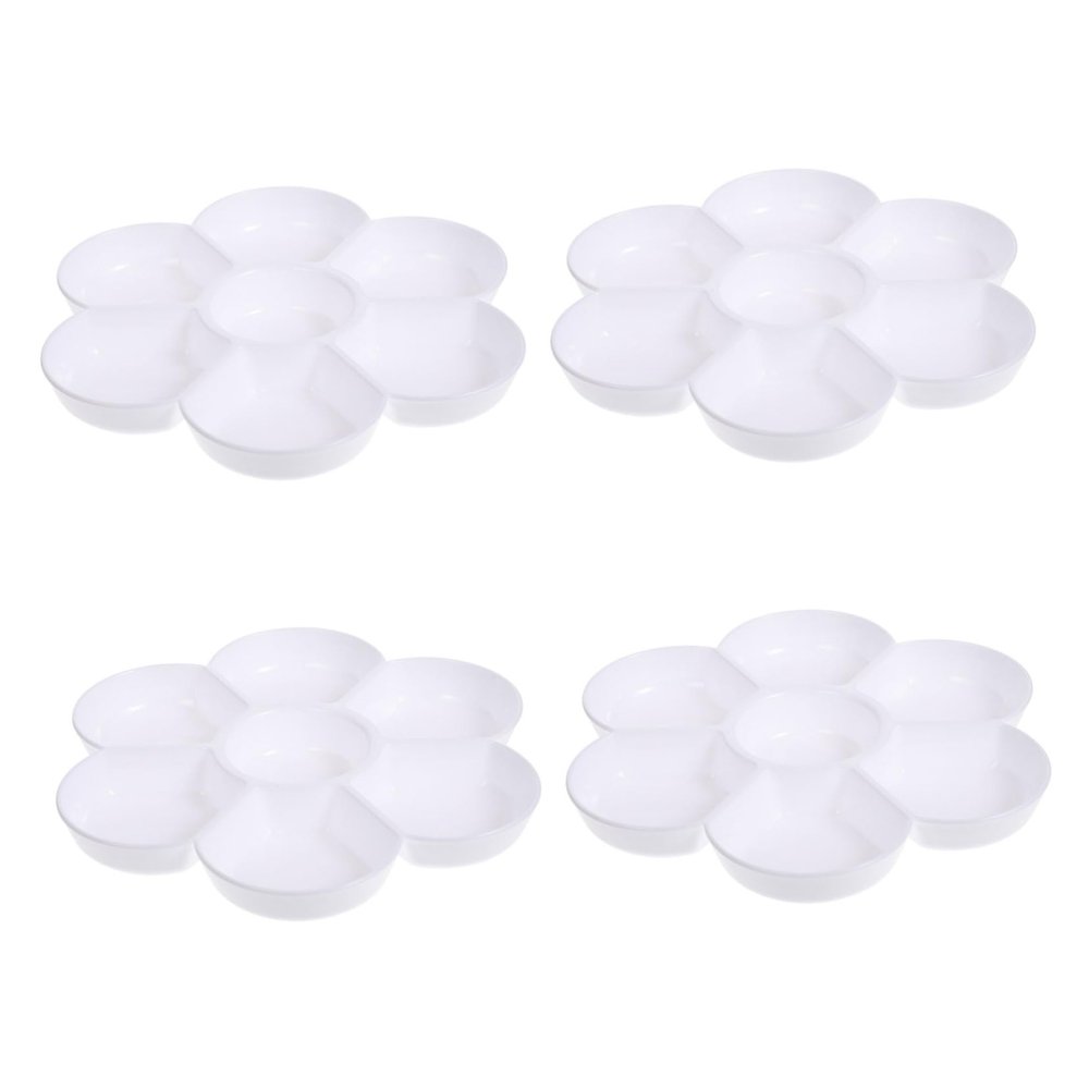 TEHAUX 4pcs Plum Blossom Shaped Mixing Tray Material Watercolor Palette for Artists Lightweight and Easy to Clean Suitable for Oil and Watercolor Pigments