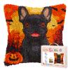 Latch Hook Pillow Kits for Adults Happy Halloween French Bulldog DIY Pillow Cover Printed Pillowcase Crochet Yarns Hooking Handmade Cushion for Home Sofa Decor 17x17inch(1) view 1