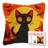 Latch Hook Pillow Kits for Adults Happy Halloween Black Cat DIY Pillow Cover Printed Pillowcase Crochet Yarns Hooking Handmade Cushion for Home Sofa Decor 17x17inch(1) view 1