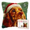 Latch Hook Pillow Kits for Adults Merry Christmas Cocker Spaniel Dog DIY Pillow Cover Printed Pillowcase Crochet Yarns Hooking Handmade Cushion for Home Sofa Decoration 17x17inch(11) view 1