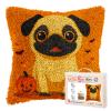 Latch Hook Pillow Kits for Adults Happy Halloween Pug Dog and Pumpkin DIY Pillow Cover Printed Pillowcase Crochet Yarns Hooking Handmade Cushion for Home Sofa Decoration 17x17inch(2) view 1