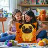 Latch Hook Pillow Kits for Adults Happy Halloween Pug Dog and Pumpkin DIY Pillow Cover Printed Pillowcase Crochet Yarns Hooking Handmade Cushion for Home Sofa Decoration 17x17inch(2) view 4