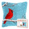 Latch Hook Pillow Kits for Adults Red Cardinal on Snow Tree Branch DIY Pillow Cover Printed Pillowcase Crochet Yarns Hooking Handmade Cushion for Home Sofa Decor 17x17inch(2) view 1