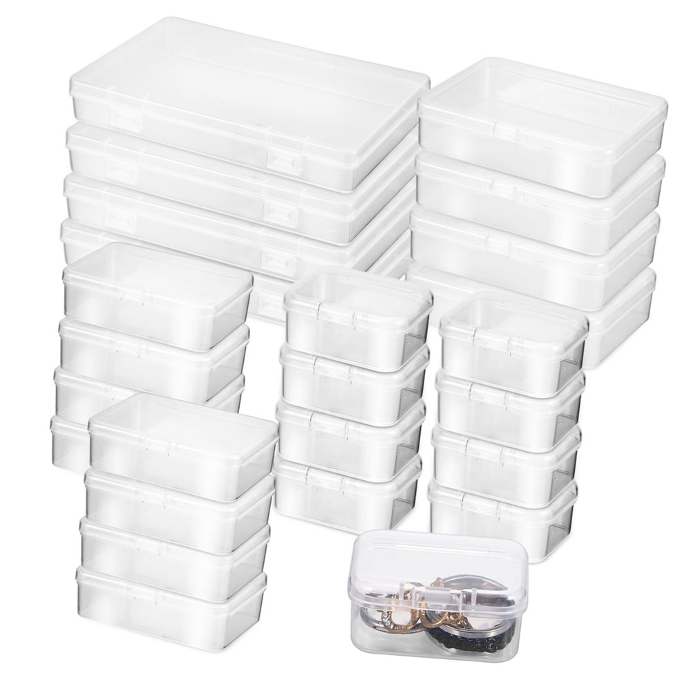 CORHAD 24pcs Small Organizer Boxes Locking Lids Plastic Storage Containers for Crafts Beads Office Kitchen