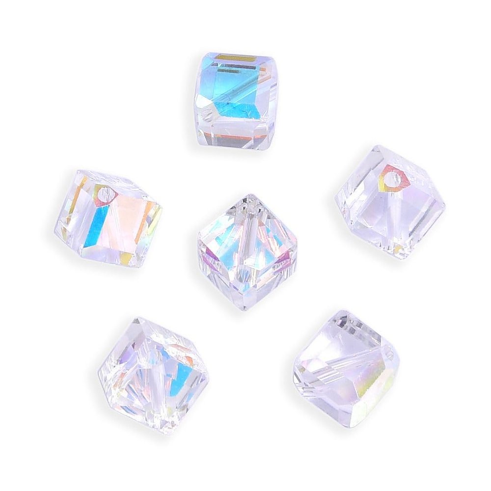 100pcs Adabele Austrian 7mm Faceted Diagonal Cube Crystal Loose Beads Clear AB Square Cube Spacer Compatible with 5600 Swarovski Preciosa SSD-702