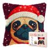 DIY Latch Hook Pillow Kits for Adults Merry Christmas Pug Dog Pillow Cover Printed Pillowcase Crochet Yarns Hooking Handmade Cushion for Home Sofa Decoration 17x17inch(3) view 1