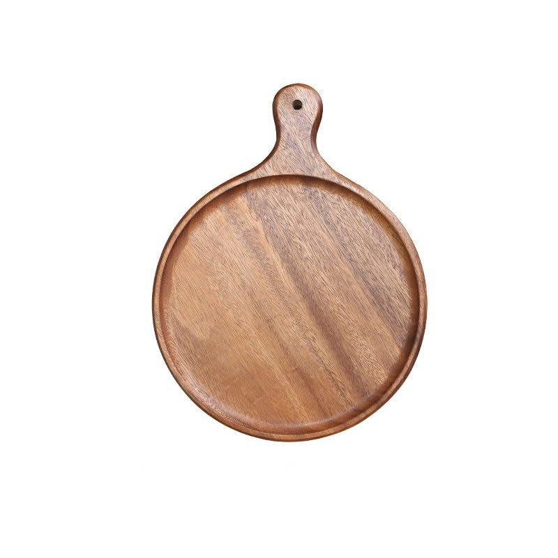 SABALON Cafeteria Tray Pizza Tray Wooden Tray Restaurant Meal Serving Tray Walnut Round Cake Sushi Pizza Tray Serving Trays(10in)
