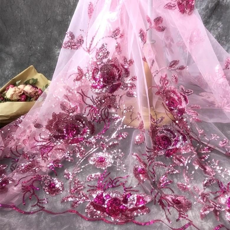 Gorgeous Dress Shiny Sequined Big Flower Wedding Dress Lace Fabric Designer Fabric - 1Meter -Fabric lace for Sewing