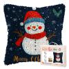 DIY Latch Hook Pillow Kits for Adults Merry Christmas Winter Snowman Pillow Cover Printed Pillowcase Crochet Yarns Hooking Handmade Cushion for Home Sofa Decoration 17x17inch(19) view 1