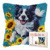 DIY Latch Hook Pillow Kits for Adults Running Border Collie Dog in Sunflowers Printed Pillowcase Crochet Yarns Hooking Handmade Pillow Cover Cushion for Home Sofa Decoration 17x17inch(1) view 1