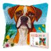 DIY Latch Hook Pillow Kits for Adults Cartoon Boxer Dog with Flower GRAP Printed Pillowcase Crochet Yarns Hooking Handmade Pillow Cover Cushion for Home Sofa Decoration 17x17inch(3) view 1