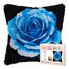 DIY Latch Hook Pillow Kits for Adults Rose with Black Background Printed Pillowcase Crochet Yarns Hooking Handmade Pillow Cover Cushion for Home Sofa Decoration 17x17inch(1) view 1
