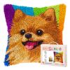 DIY Latch Hook Pillow Kits for Adults Cartoon Cute Pomeranian Dog Printed Pillowcase Crochet Yarns Hooking Handmade Pillow Cover Cushion for Home Sofa Decor 17x17inch(1) view 1