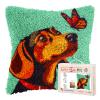 DIY Latch Hook Pillow Kits for Adults Cartoon Cute Dachshund Dog and Butterfly Printed Pillowcase Crochet Yarns Hooking Handmade Pillow Cover Cushion for Home Sofa Decor 17x17inch(1) view 1