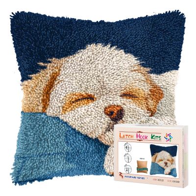 DIY Latch Hook Pillow Kits for Adults Maltese Dog Sleeping on Sofa Printed Pillowcase Crochet Yarns Hooking Handmade Pillow Cover Cushion for Home Sofa Decor 17x17inch(4)