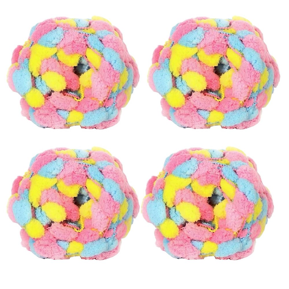 4 Balls Pom Bomb Yarn, 100% Polyester Pomp-A-Doodle Jelly Bean Ball Yarn for Crochet Knitting Blanket Mat Pet Nest 500g (Macaroon, L)