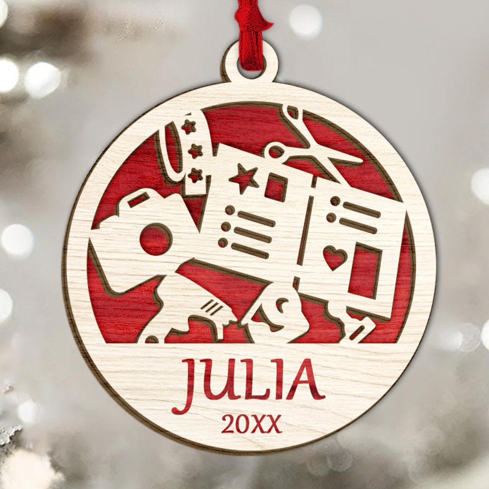 Personalized Scrapbook 2-Layer Wood Ornament Custom Name Christmas Hanging Keepsake for Scrapbooking Lovers Unique Holiday for Bookworm, Book Club, Librarian, Reading Fans, Bookish Home Decor