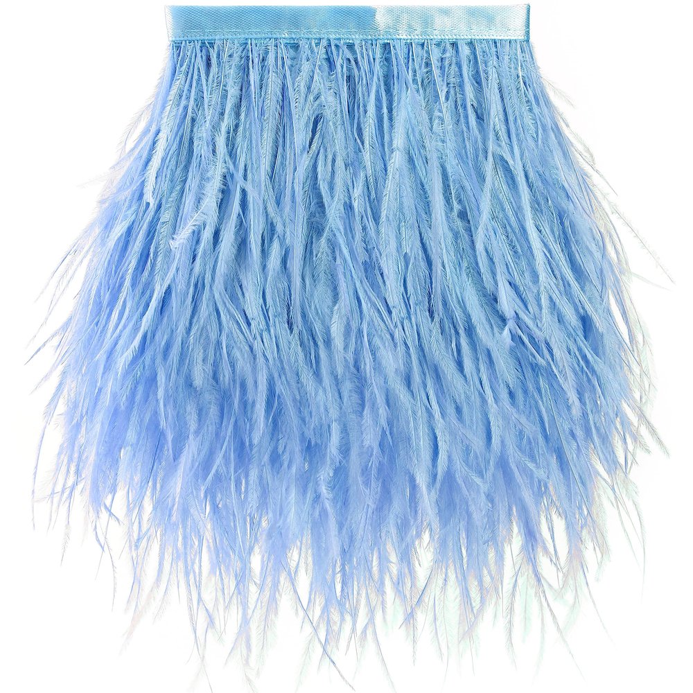 Soarer Light Blue Ostrich Feather Trim - 1.5Ply 4-5Inch 2Yards Feathers Fringe Trim for DIY Sewing Clothing,Halloween Home Party(1.5ply-Light Blue)