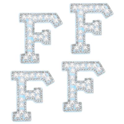 uxcell 10 Pcs Iron on Letter Patches, Letter F Rhinestone Alphabet Applique Rhinestone Pearl English Letter Sewing Patches for Clothing Hats Jeans Shoes DIY Craft, White/Blue