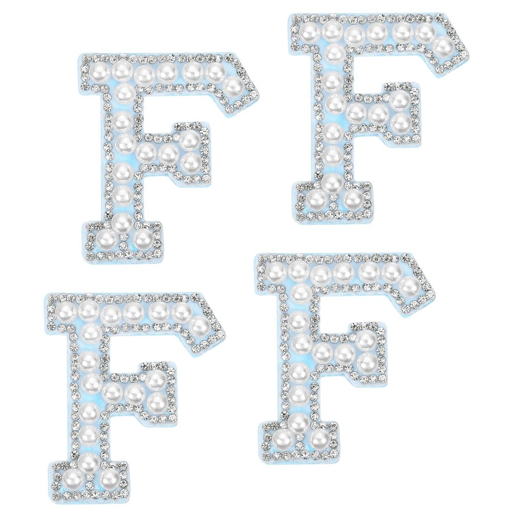 uxcell 10 Pcs Iron on Letter Patches, Letter F Rhinestone Alphabet Applique Rhinestone Pearl English Letter Sewing Patches for Clothing Hats Jeans Shoes DIY Craft, White/Blue