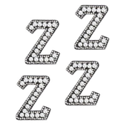 uxcell 10 Pcs Iron on Letter Patches, Letter Z Rhinestone Alphabet Applique Rhinestone Pearl English Letter Sewing Patches for Clothing Hats Jeans Shoes DIY Craft, White/Black