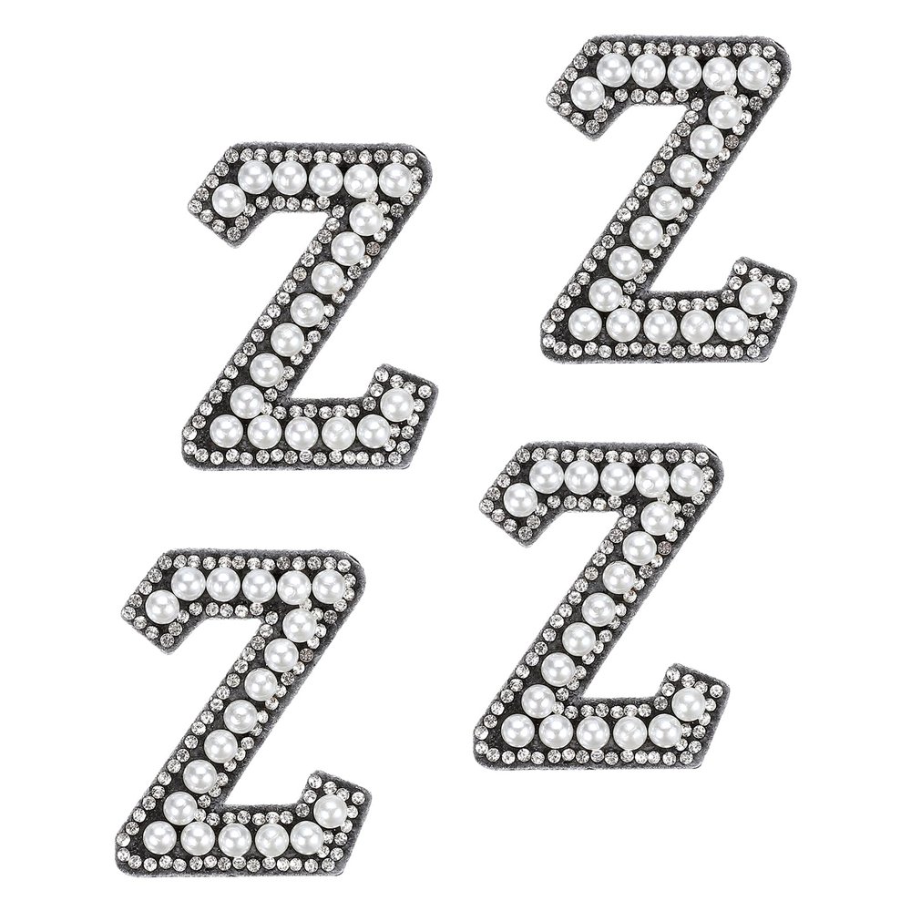 uxcell 10 Pcs Iron on Letter Patches, Letter Z Rhinestone Alphabet Applique Rhinestone Pearl English Letter Sewing Patches for Clothing Hats Jeans Shoes DIY Craft, White/Black
