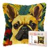 DIY Latch Hook Pillow Kits for Adults Cartoon French Bulldog in Flowers Printed Pillowcase Crochet Yarns Hooking Handmade Pillow Cover Cushion for Home Sofa Decoration 17x17inch-11 view 1