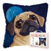 DIY Latch Hook Pillow Kits for Adults Pug Dog with Night Moon Printed Pillowcase Crochet Yarns Hooking Handmade Pillow Cover Cushion for Home Sofa Decoration 17x17inch-3 view 1