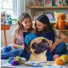 DIY Latch Hook Pillow Kits for Adults Pug Dog with Night Moon Printed Pillowcase Crochet Yarns Hooking Handmade Pillow Cover Cushion for Home Sofa Decoration 17x17inch-3 view 4