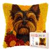 DIY Latch Hook Pillow Kits for Adults Yorkshire Terrier Dog in Flowers Printed Pillowcase Crochet Yarns Hooking Handmade Pillow Cover Cushion for Home Sofa Decoration 17x17inch-8 view 1
