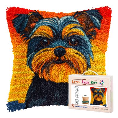 DIY Latch Hook Pillow Kits for Adults Cute Yorkshire Terrier Dog Printed Pillowcase Crochet Yarns Hooking Handmade Pillow Cover Cushion for Home Sofa Decoration 17x17inch-5
