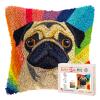 DIY Latch Hook Pillow Kits for Adults Pug Dog with Rainbow Background Printed Pillowcase Crochet Yarns Hooking Handmade Pillow Cover Cushion for Home Sofa Decoration 17x17inch-4 view 1