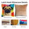 DIY Latch Hook Pillow Kits for Adults Pug Dog with Rainbow Background Printed Pillowcase Crochet Yarns Hooking Handmade Pillow Cover Cushion for Home Sofa Decoration 17x17inch-4 view 3