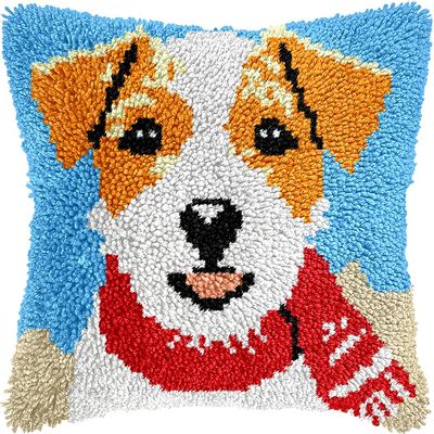 Jack Russell Terrier Latch Hook Kits for Adults Kids Beginners Cute Dogs Latch Hook Pillow Kit Pre-Printed Latch Hook Rug Kits Cross-stitch Embroidery Cushion for Home Sofa Decoration 17x17 in.