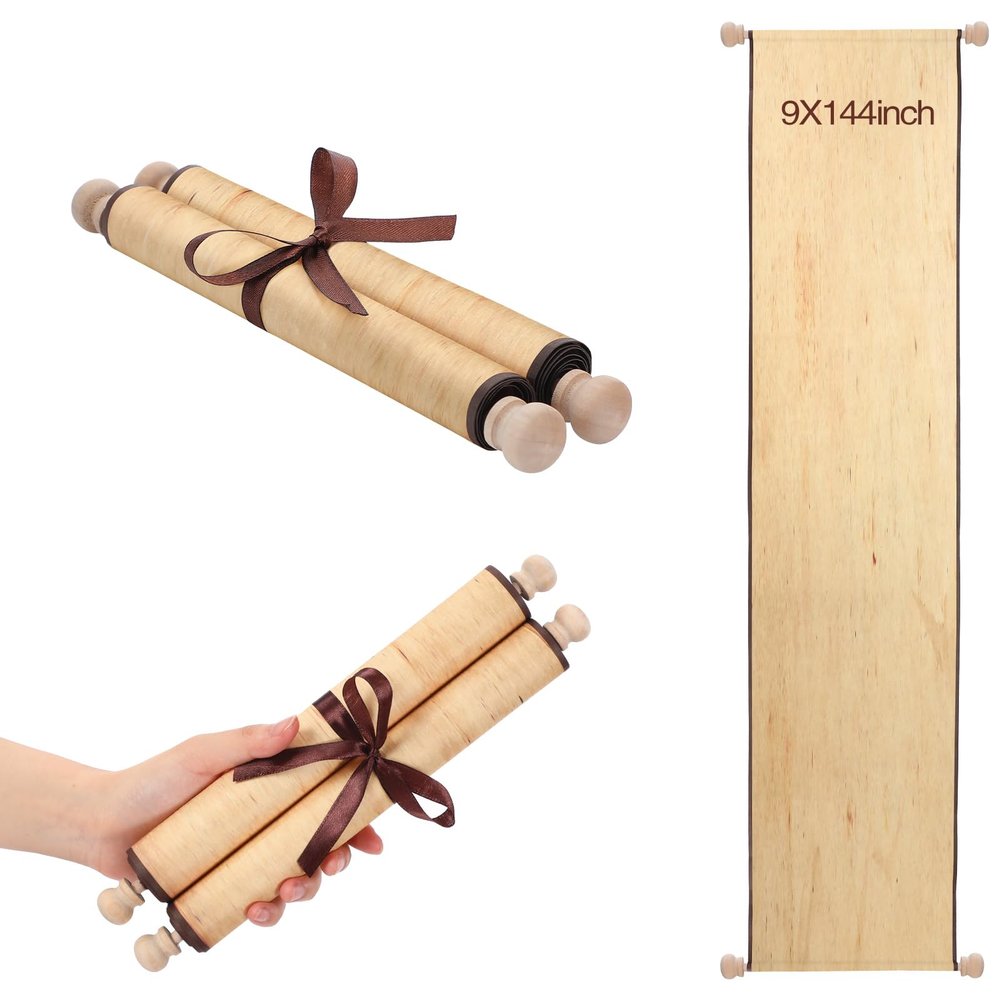Epakh Blank Scroll Paper 9 x 144 Inches Long Scroll Paper Vintage Wrapped on Wood Rod for Wedding Vows, Writing, Drawing, Calligraphy, Invitation, Renaissance Festivals