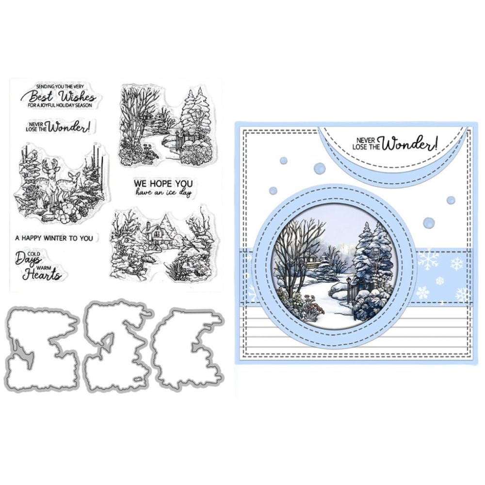 2025 Stamps and Dies for Card Making,Christmas Claer Stamps and Dies Set for DIY Various Festivals Album Scrapbooking Birthdays Greeting Card (Snow SceneryStamps and Dies)