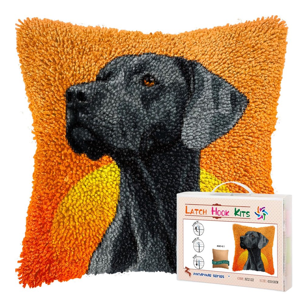 DIY Latch Hook Pillow Kits for Adults Great Dane Dog with Sunset Printed Pillowcase Crochet Yarns Hooking Handmade Pillow Cover Cushion for Home Sofa Decoration 17x17inch-2