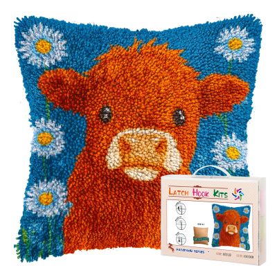 DIY Latch Hook Pillow Kits for Adults Cute Orange Baby Highland Cow Night Moon Printed Pillowcase Crochet Yarns Hooking Handmade Pillow Cover Cushion for Home Sofa Decoration 17x17inch-43