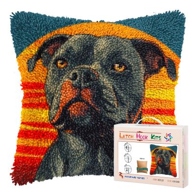 DIY Latch Hook Pillow Kits for Adults Cartoon Pitbull Dog with Sunset Printed Pillowcase Crochet Yarns Hooking Handmade Pillow Cover Cushion for Home Sofa Decoration 17x17inch-6
