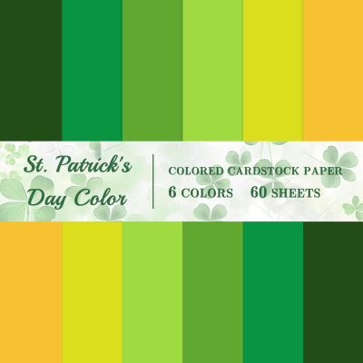 60 Sheet 8.5 x 11 Inch St. Patrick's Day Colored Card Stock Paper Thick Paper Cards Green Yellow Scrapbook Papers for Prints DIY Arts Crafts School Office Home Supplies, 65lb
