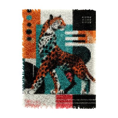 Elegant Leopard Vector Illustration Latch Hook Rug Kits Crochet Yarn Printed Match Embroidery Needlework Carpet Cover DIY Hook and Latch Kit Tapestry Christmas Floor Decoration 38x52cm(1)