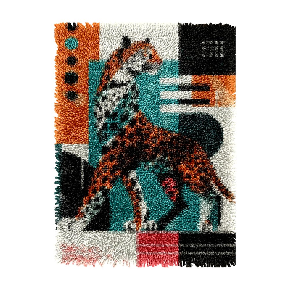 Elegant Leopard Vector Illustration Latch Hook Rug Kits Crochet Yarn Printed Match Embroidery Needlework Carpet Cover DIY Hook and Latch Kit Tapestry Christmas Floor Decoration 38x52cm(1)