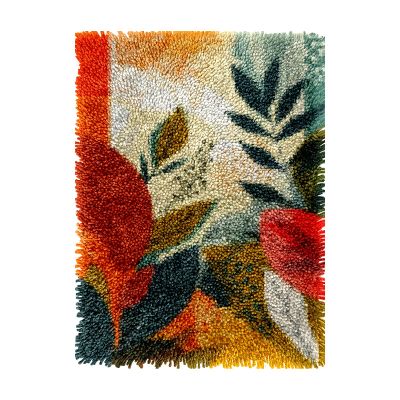 Colorful Abstract Leaves and Plants Latch Hook Rug Kits Crochet Yarn Printed Match Embroidery Needlework Carpet Cover DIY Hook and Latch Kit Tapestry Christmas Floor Decoration 40x60cm1